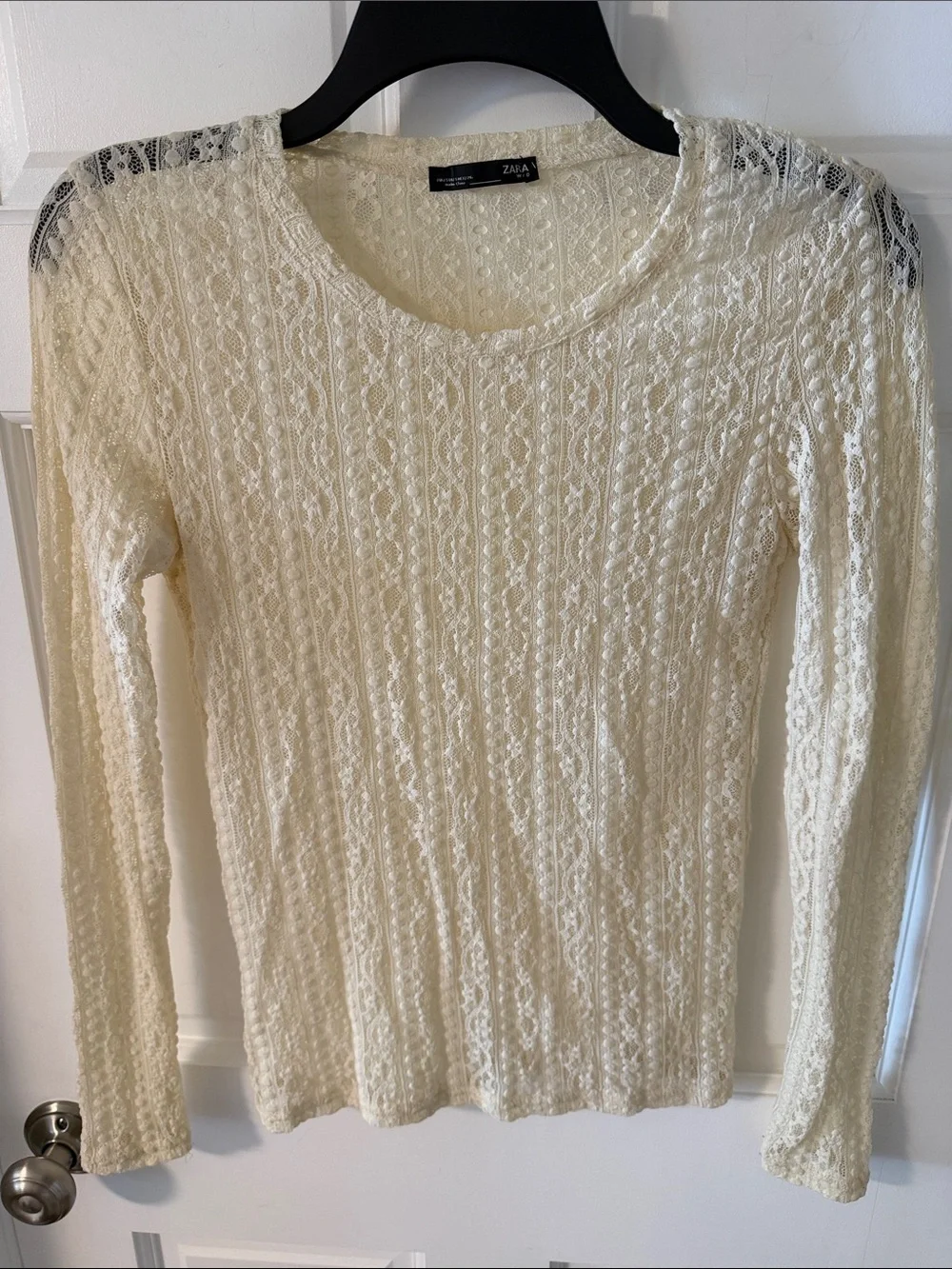 Zara Cream Sheer Lace Long Sleeve Top Coquette Cottagecore Feminine Size Small